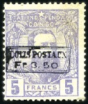 Stamp of Belgian Congo » Belgian Congo 1889 Parcel Post 3F50 sur 5F, lot comprenant deux 5F violet avec re