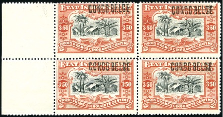 Stamp of Belgian Congo » 1909 Brussels Surcharge 3F50 vermillon, surcharge de type 2, en bloc de qu