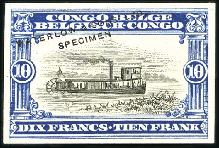 Stamp of Belgian Congo » General Issues from 1909 (June) 1910 "Bilingues" 10F, épreuve du 10F en bleu avec 