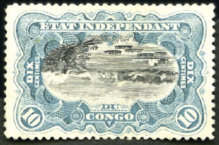 Stamp of Belgian Congo » Congo Belge 1894 « Mols » - Timbres 10c bleu-ciel, CENTRE RENVERSÉ, dentelé 14, positi