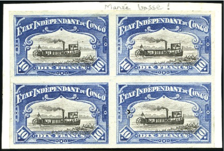 Stamp of Belgian Congo » Congo Belge 1894 « Mols » - Timbres Épreuve du 10F en bleu avec cadre noir en bloc de 