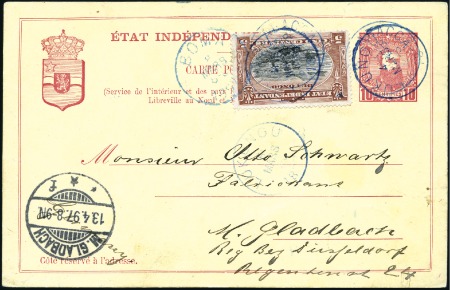 Stamp of Belgian Congo » Congo Belge  1894 « Mols » - Affranchissements 15c brun-rouge sur entier postal Léopold II à 10c 