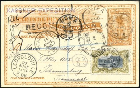 Stamp of Belgian Congo » Belgian Congo Expeditions KASSNER: 1908 Entier à 15c recommandé avec type Mo