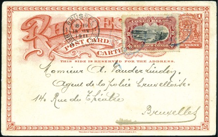 Stamp of Belgian Congo » Congo Belge  1894 « Mols » - Affranchissements 10c carmin sur entier postal de Rhodésie pour Brux