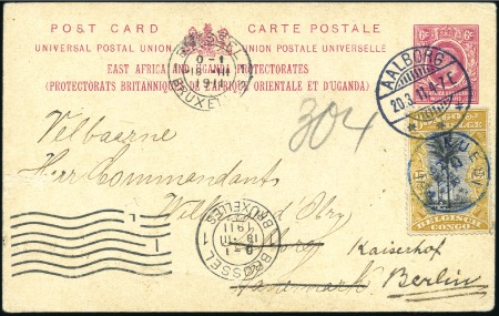 Stamp of Belgian Congo » Congo Belge  1894 « Mols » - Affranchissements 15c ocre sur entier postal de l'Est Africain Brita
