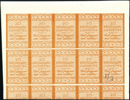 Stamp of Israel » Israel 1948 "Doar Ivri" Broadway Colour Trials UNLISTED Orange "Broadway Cigarettes" colour trial
