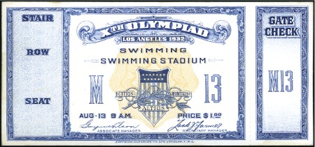 Stamp of Olympics » 1932 Los Angeles 1932 Los Angeles: Tickets for Swimming group