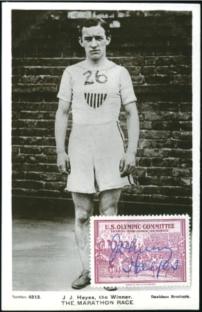Stamp of Great Britain Johnny Hayes SIGNED picture postcard of himself, w