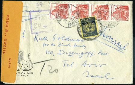 1949 Airmail cover from SWITZERLAND, 80c total fra