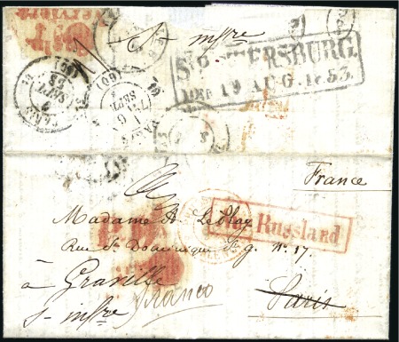 Stamp of Russia » Russia Imperial Pre-Stamp Postal History 1853 Private folded letter (3-page content) to Fra