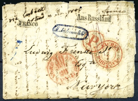 Stamp of Russia » Russia Imperial Pre-Stamp Postal History 1856 Cover from St. PETERSBURG to New York, manusc