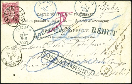 Stamp of Belgian Congo » Congo Belge Courrier rentrant 1903 Carte Postale en provenance d'Anvers pour Djo