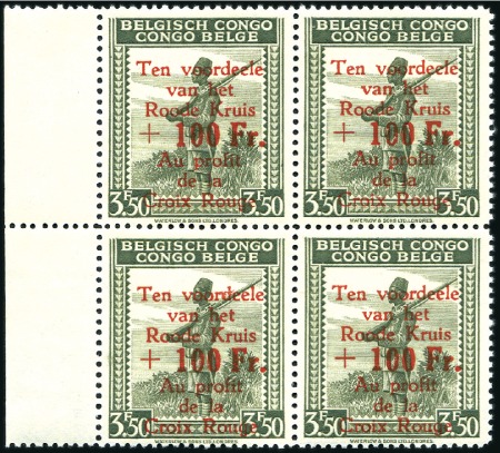 Stamp of Belgian Congo » General Issues from 1909 (June) 1944 Croix-Rouge, la série complète en BLOC DE QUA