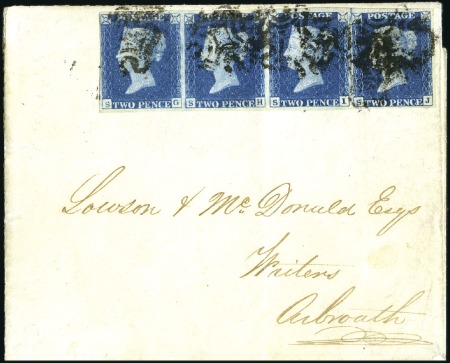 Stamp of Great Britain » 1840 2d Blue (ordered by plate number) 1840 2d Blue pl.2 SG-SJ strip of four with close t