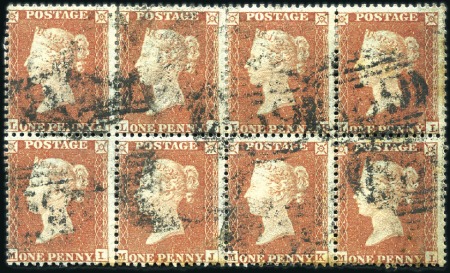 1855 1d Red-Brown pl.R4 LI/ML block of eight with 