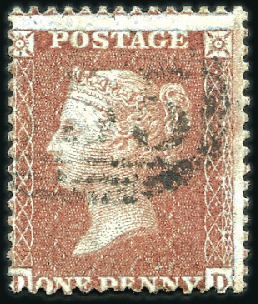 Stamp of Great Britain » 1854-70 Perforated Line Engraved 1855 1d Red-Brown pl.23 DD with light numeral canc