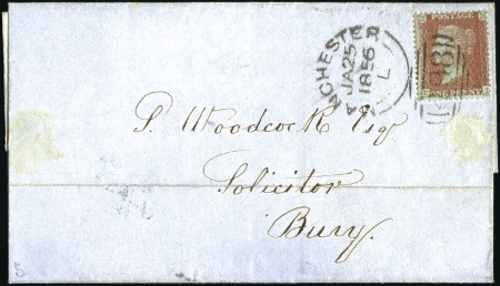 Stamp of Great Britain » 1854-70 Perforated Line Engraved 1855 1d Red-Brown pl.24 EL tied on 1856 wrapper by