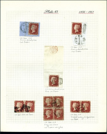 Stamp of Great Britain » 1854-70 Perforated Line Engraved 1857 1d Red-Brown perf.14 pl.45 used selection inc