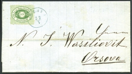 Stamp of Bulgaria » Austrian Levant Post Offices 1872 DDSG: Folded cover franked 1867 10kr green ty