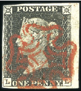 Stamp of Great Britain » 1840 1d Black and 1d Red plates 1a to 11 Plate 1a LL right marginal with fine to good margi