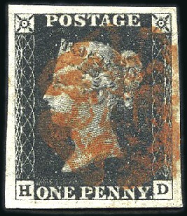 Stamp of Great Britain » 1840 1d Black and 1d Red plates 1a to 11 Plate 1a HD showing re-entries at top and bottom, 