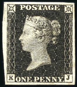Stamp of Great Britain » 1840 1d Black and 1d Red plates 1a to 11 Plate 1a KJ with good to very large margins, unuse