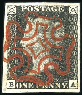 Stamp of Great Britain » 1840 1d Black and 1d Red plates 1a to 11 Plate 1a BA with good to very large margins, super