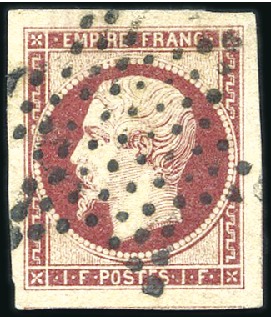 Stamp of France 1853-60 1F Empire carmin avec marges exceptionnell