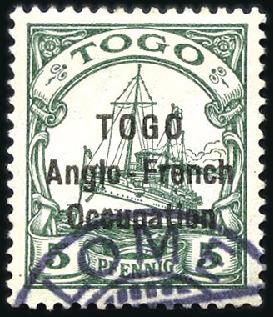 1914 German Colonial Issue 5pgf green, from the na