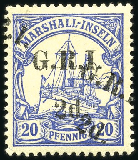 1914 German Colonial Issue 2d on 20pfg carmine & b
