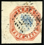 Stamp of India 1854 4a Blue on pale red, 2nd printing, head die I