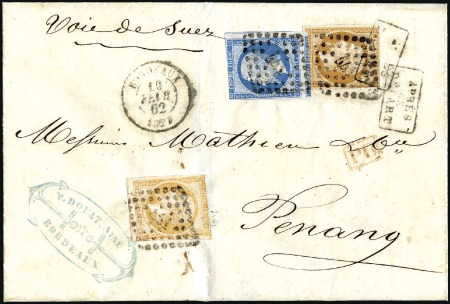 Stamp of France 1862 Lettre de Bordeaux pour Penang, MALAYSIE, ave