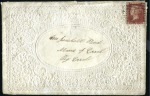 1858 (Feb 10) Elaborate embossed envelope with 185