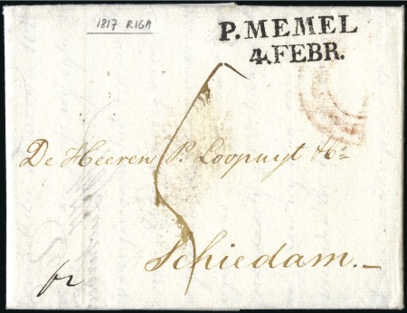Stamp of Russia » Russia Imperial Pre-Stamp Postal History 1817 Cover from Riga to Holland with "P. MEMEL" pm