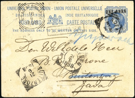 Stamp of India » Used Abroad PERIM: 1898 (May 31) 1a on 1 1/2a postal stationer