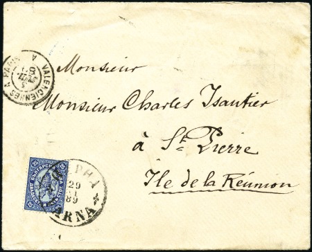 Stamp of Bulgaria 1889 Cover to REUNION ISLAND franked by 25st blue 