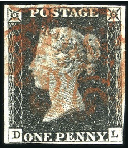 Stamp of Great Britain » 1840 1d Black and 1d Red plates 1a to 11 1840 1d Black pl.1a DL with very close to good mar