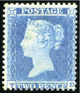 Stamp of Great Britain » 1854-70 Perforated Line Engraved 1855 2d Blue OD pl.4 wmk SC, perf.14, large part o