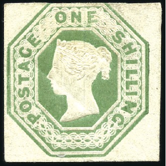 Stamp of Great Britain » 1847-54 Embossed 1847 1s Green, touched at top otherwise good to la