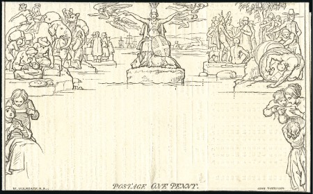 Stamp of Great Britain » 1840 Mulreadys & Caricatures 1d Mulready lettersheet, stereo A241 forme 5, with