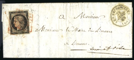 Stamp of France Trois frappes de la grille ROUGE sur 20c noir, bie