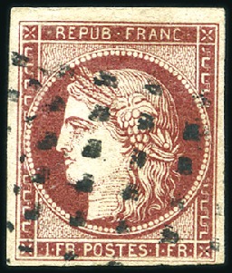 Stamp of France 1849 Sélection de trois timbres avec obl. gros poi