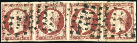 Stamp of France 1853-60 1F Empire carmin en bande de quatre bien m