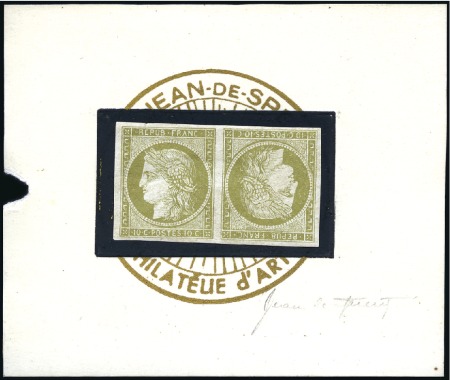 Stamp of France 1849 10c en paire TÊTE-BÊCHE bistre verdâtre, repr