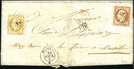 Stamp of France 1858 Pli de Constantinople avec 10c bistre +40c or