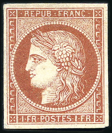 Stamp of France 1849 1F vermillon terne, bien margé, neuf sans gom