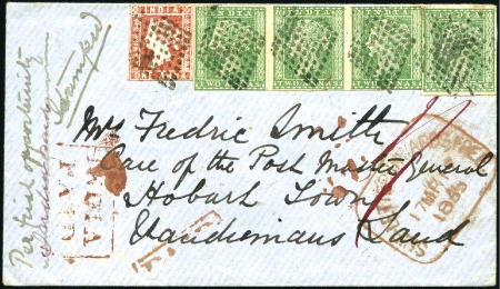 Stamp of India BEAUTIFUL FRANKING TO A RARE DESTINATION

1855 E