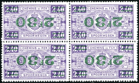 Stamp of Belgium » General issues from 1894 onwards 1924 Surcharge 2F30 sur 2F40 violet, bloc de quatr