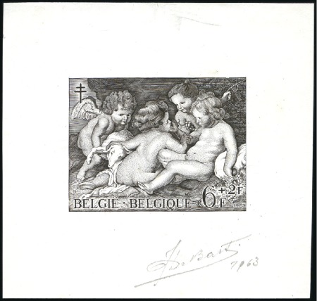 Stamp of Belgium » General issues from 1894 onwards 1963 Rubens, 6F épreuve du coin, en noir, sur peti