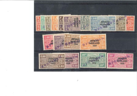 Stamp of Belgium » Timbres pour journaux TIMBRES POUR JOURNAUX 1928, Série complète des 18 valeurs avec surcharge SPECIMEN